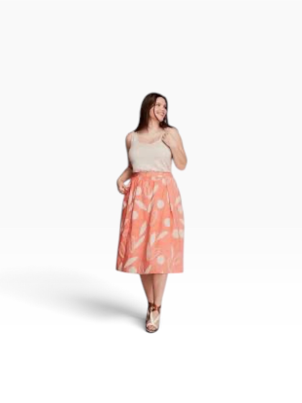 Lane Bryant 100% cotton Lined Coral Pink A-Line Skirt with White Leaf Pri